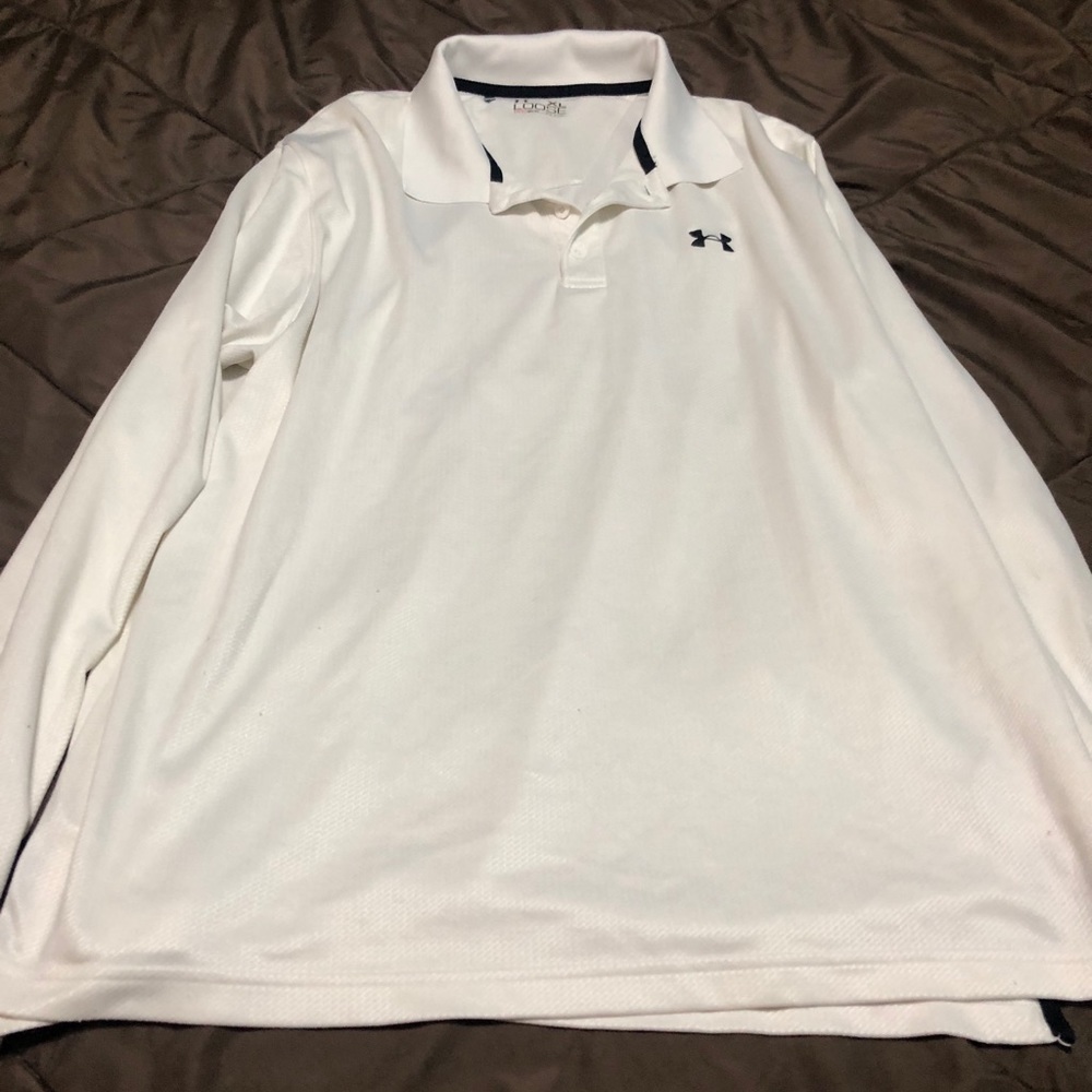 Men’s under armor white long sleeve polo shirt